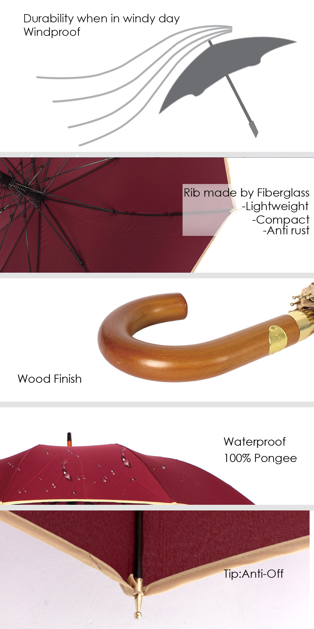 Auto Open Umbrella With Wooden Handle