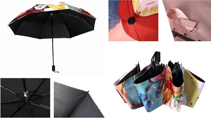 Printed folding umbrellas