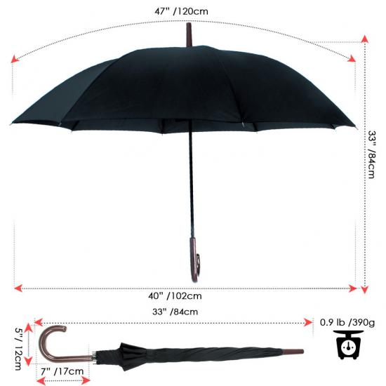  40.2 Parapluie de bâton de marche de pouce noir automatique