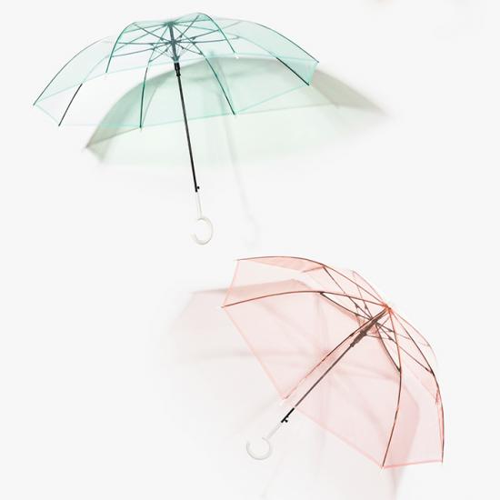 Parapluie transparent portable de couleur unie à long manche